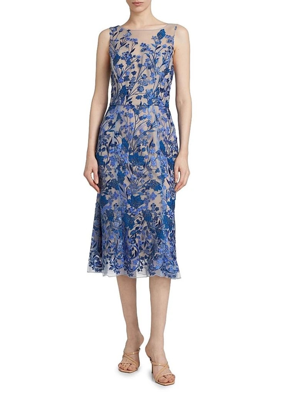 Marchesa Notte Embroidered Tulle Midi Dress